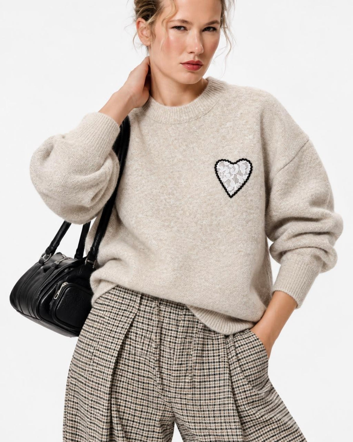 Beige Heart Sweater