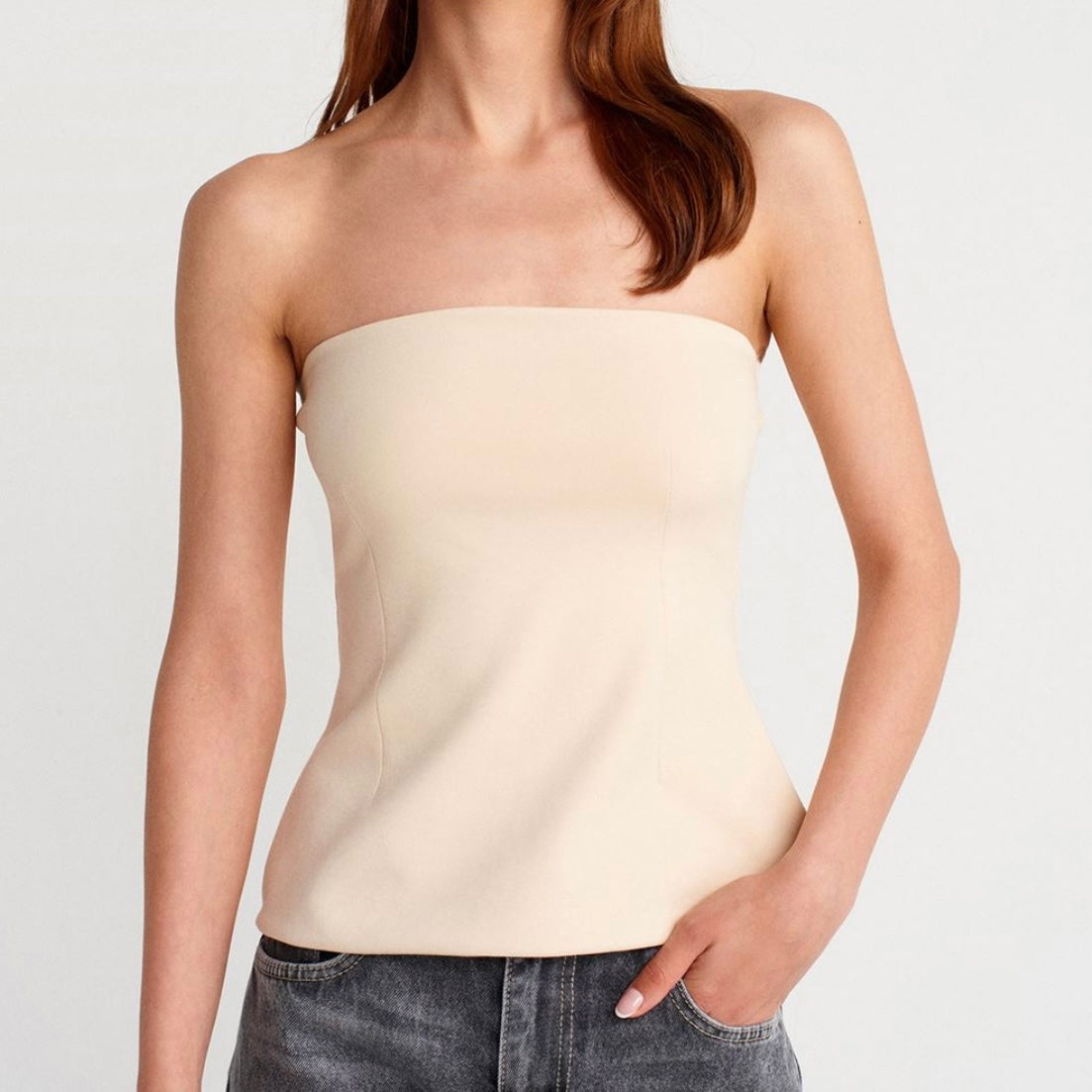 Beige Strapless Top