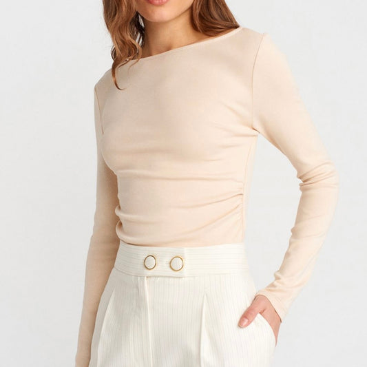 Ruched Sides Beige Top