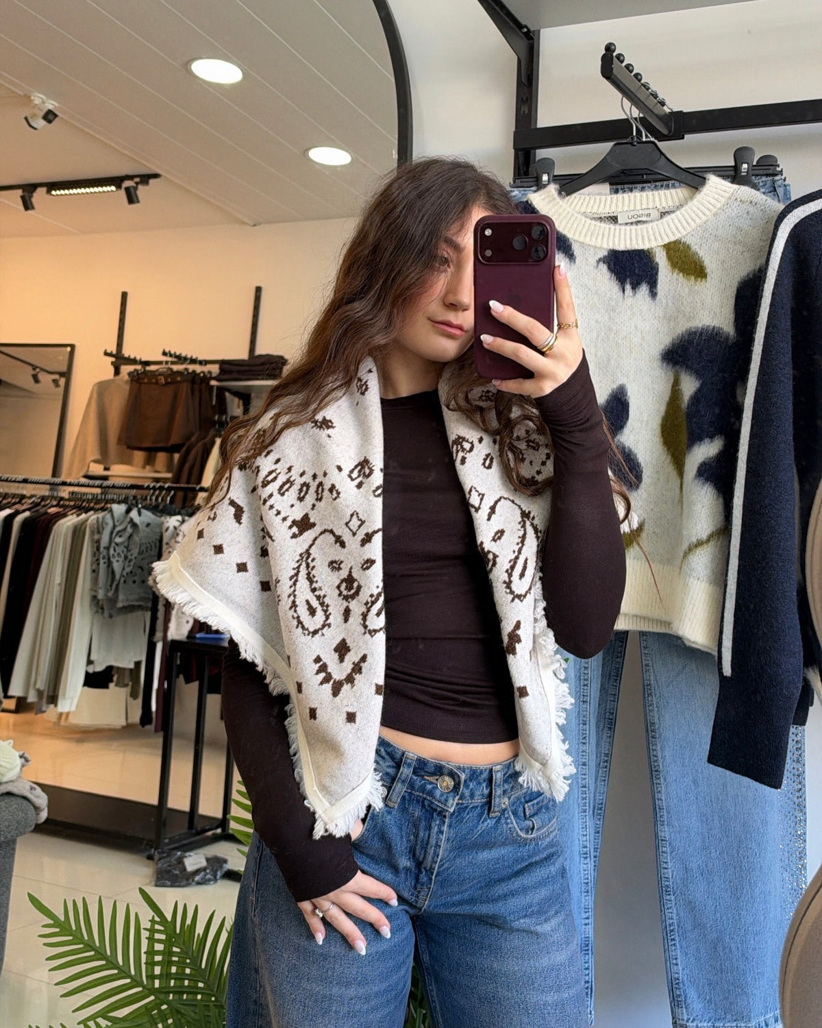 White And Brown Paisley Scarf