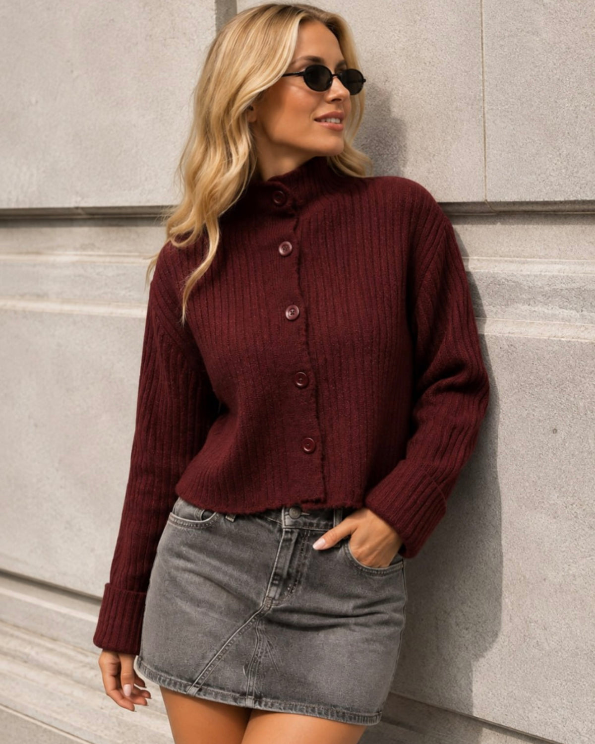 Burgundy Button Up Sweater