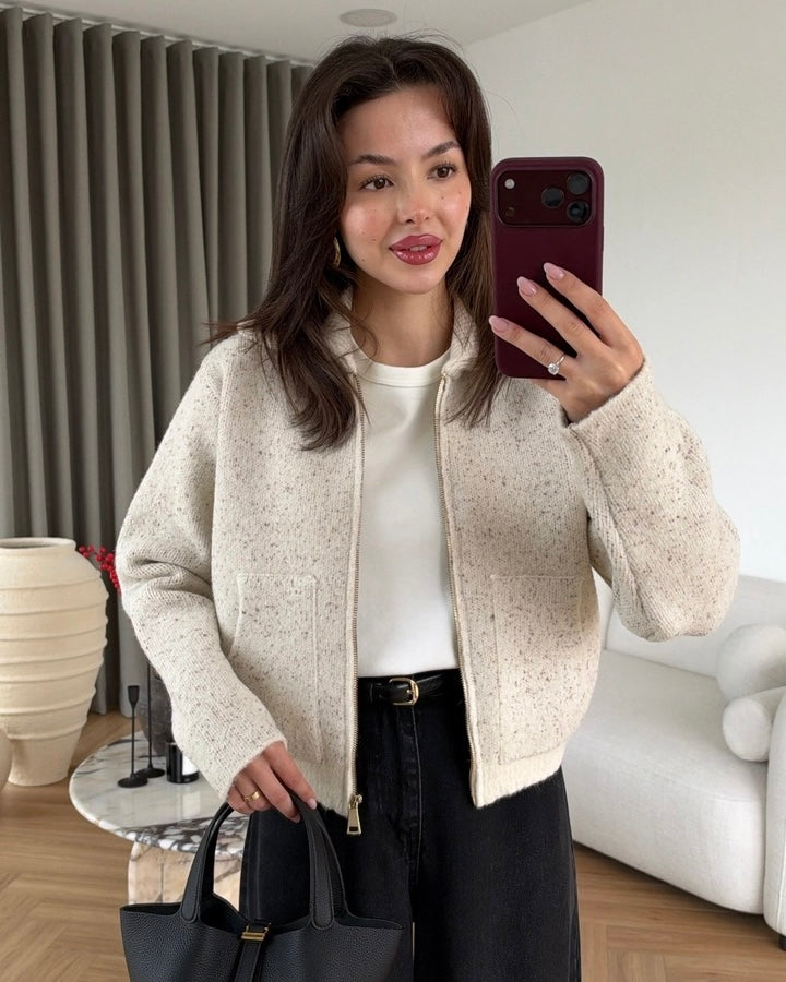 Beige Pockets Sweater Jacket