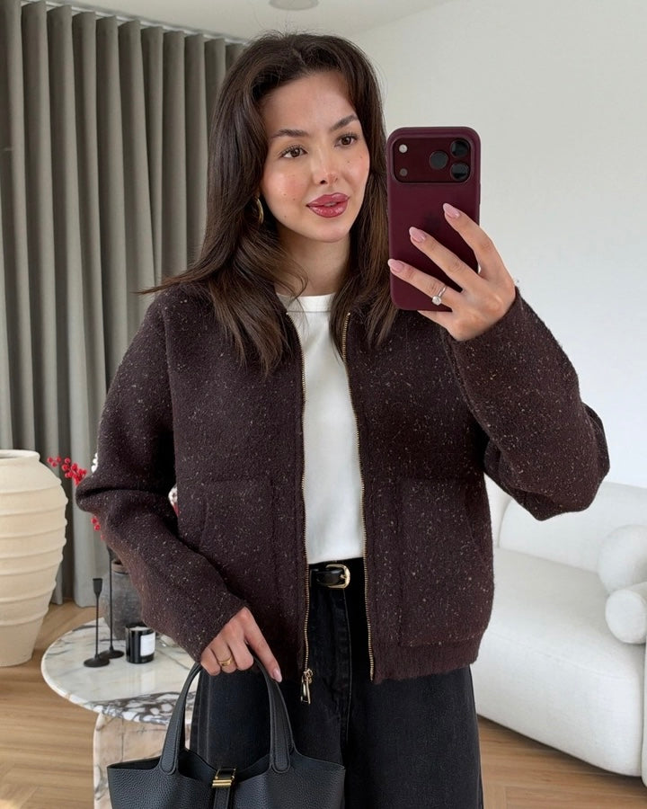 Brown Pockets Sweater Jacket