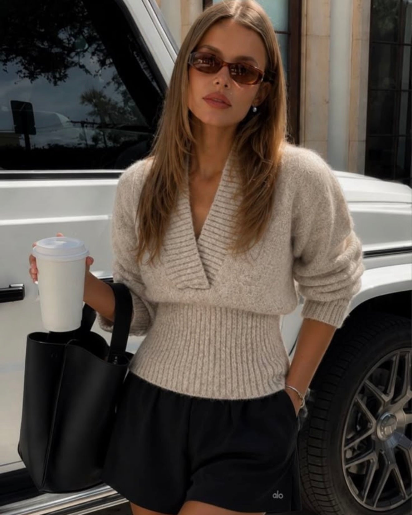 Beige V Neck Sweater