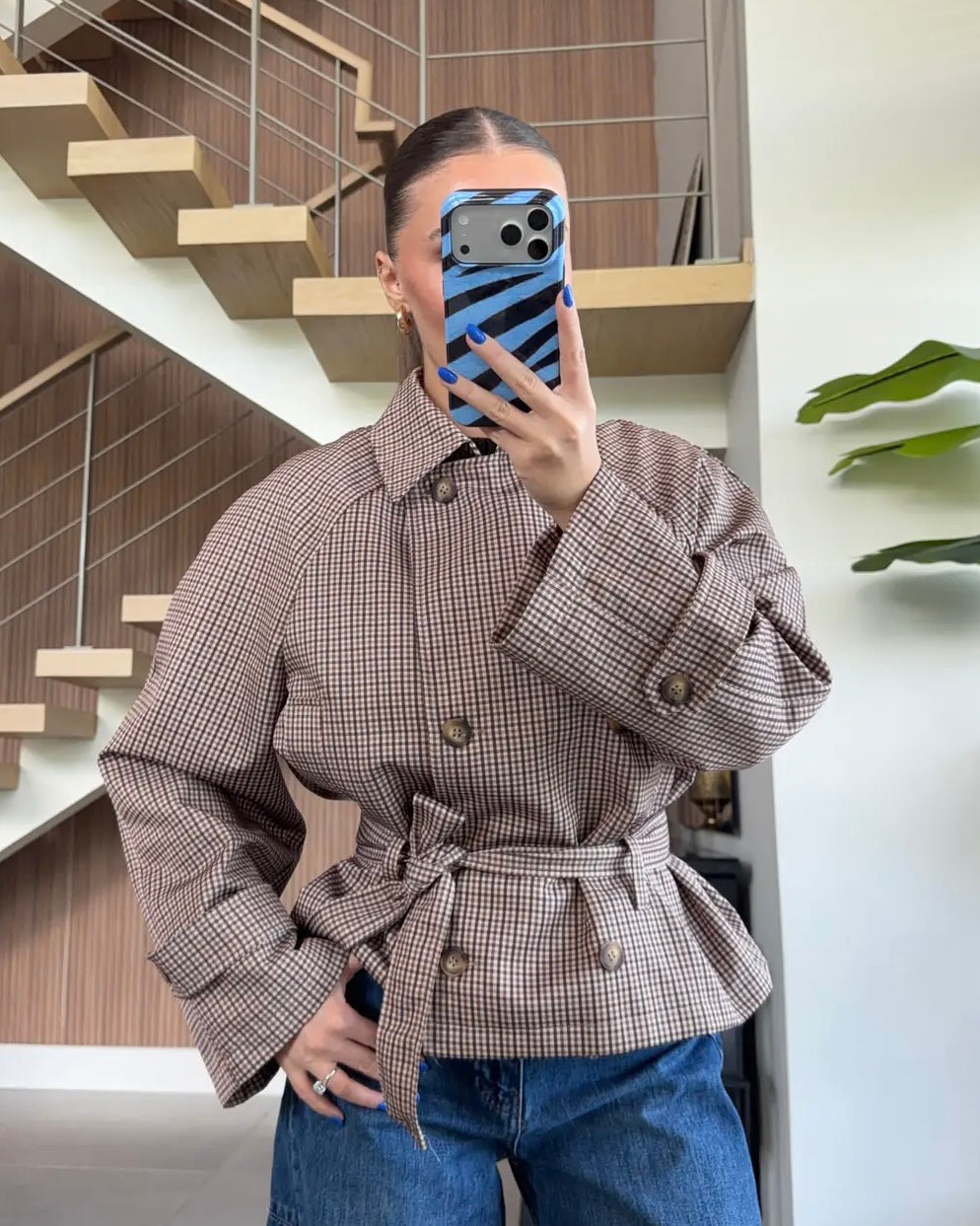 Belted Gingham Trench Coat