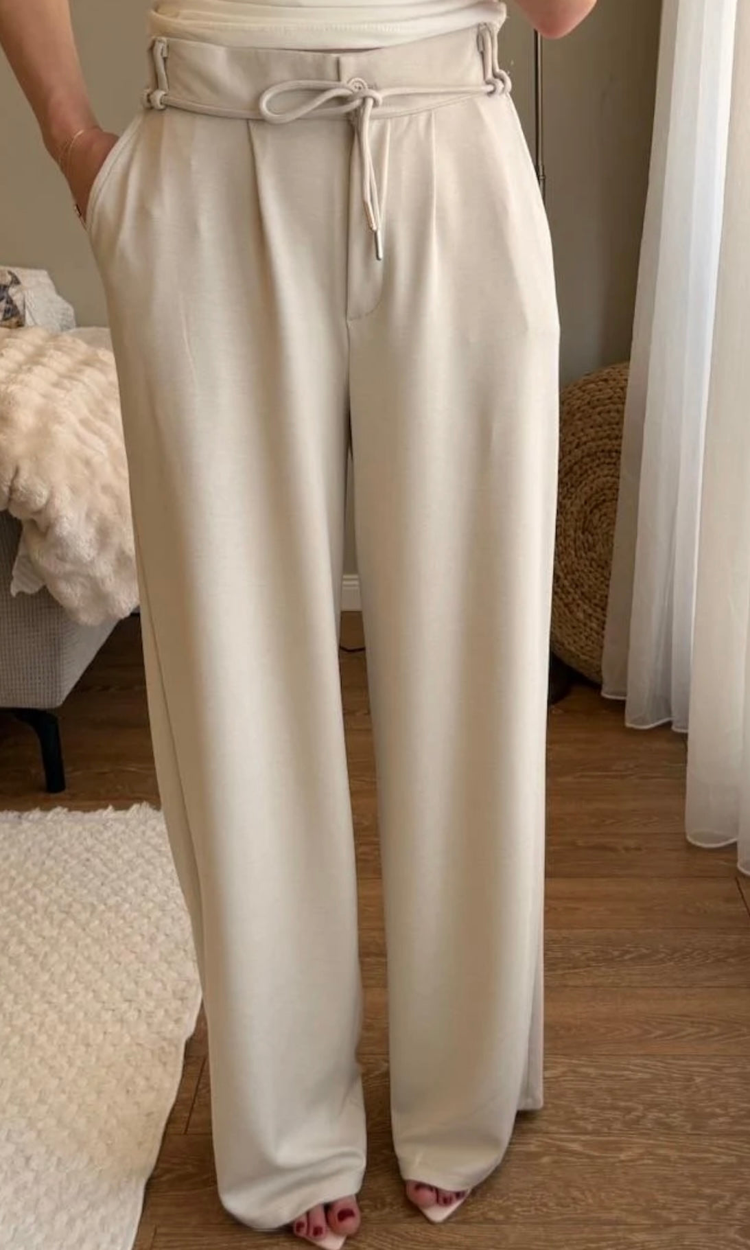 Beige Button Pants
