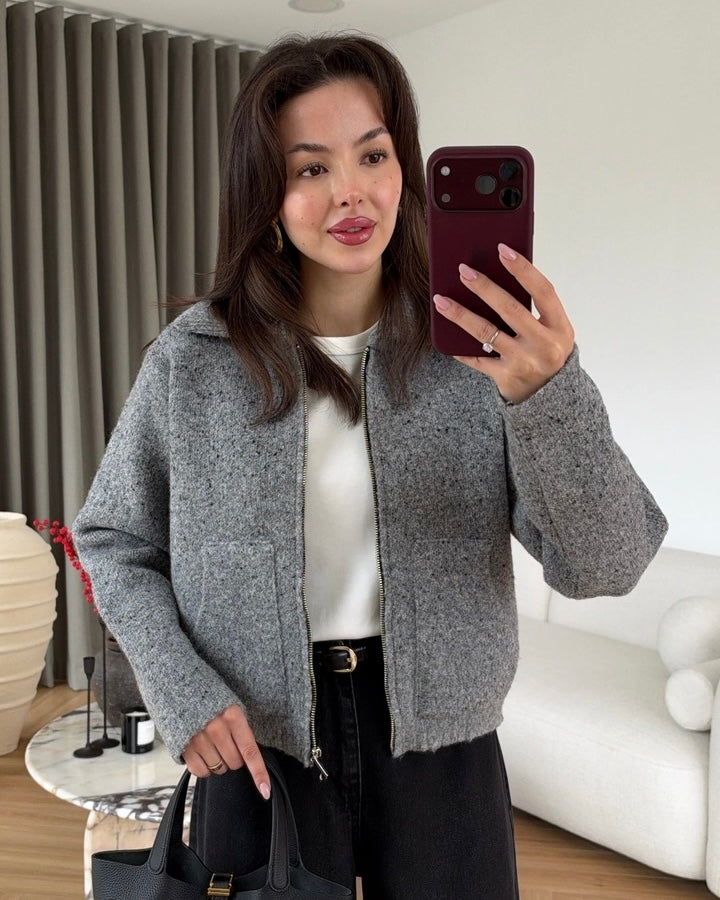 Gray Pockets Sweater Jacket