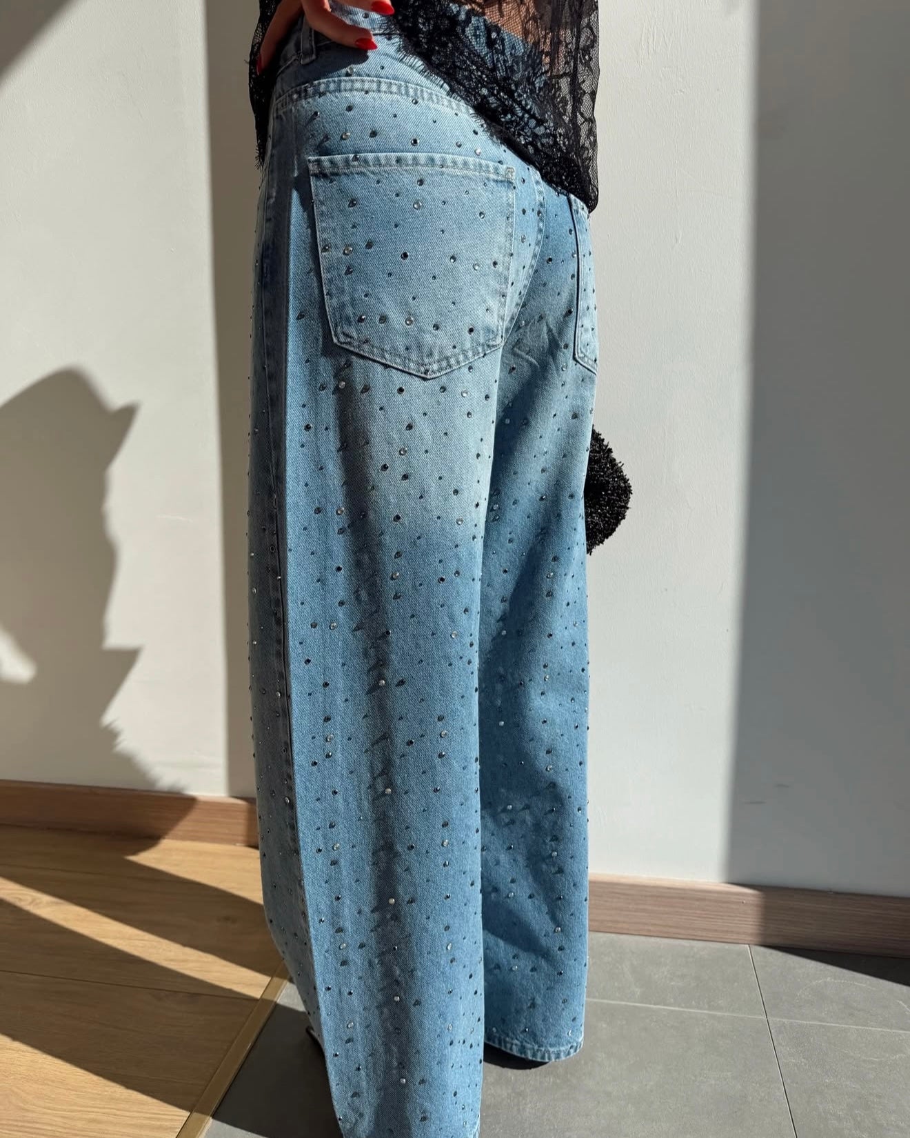 Rhinestones Denim Pants
