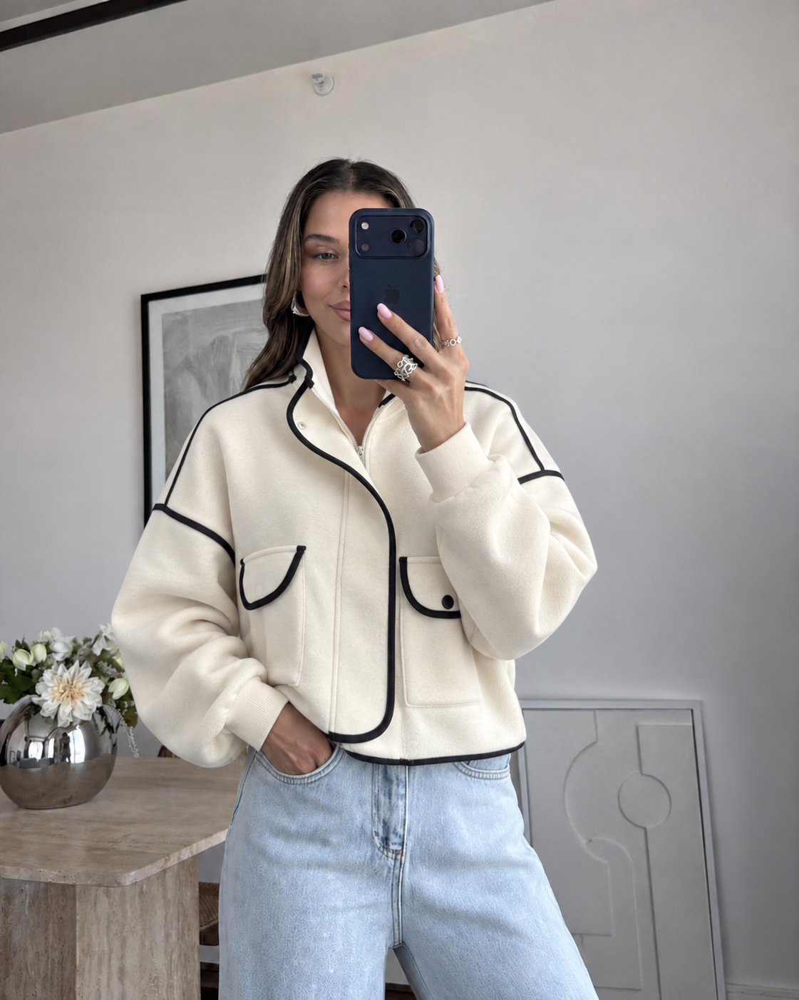 Black And White Buttons Jacket