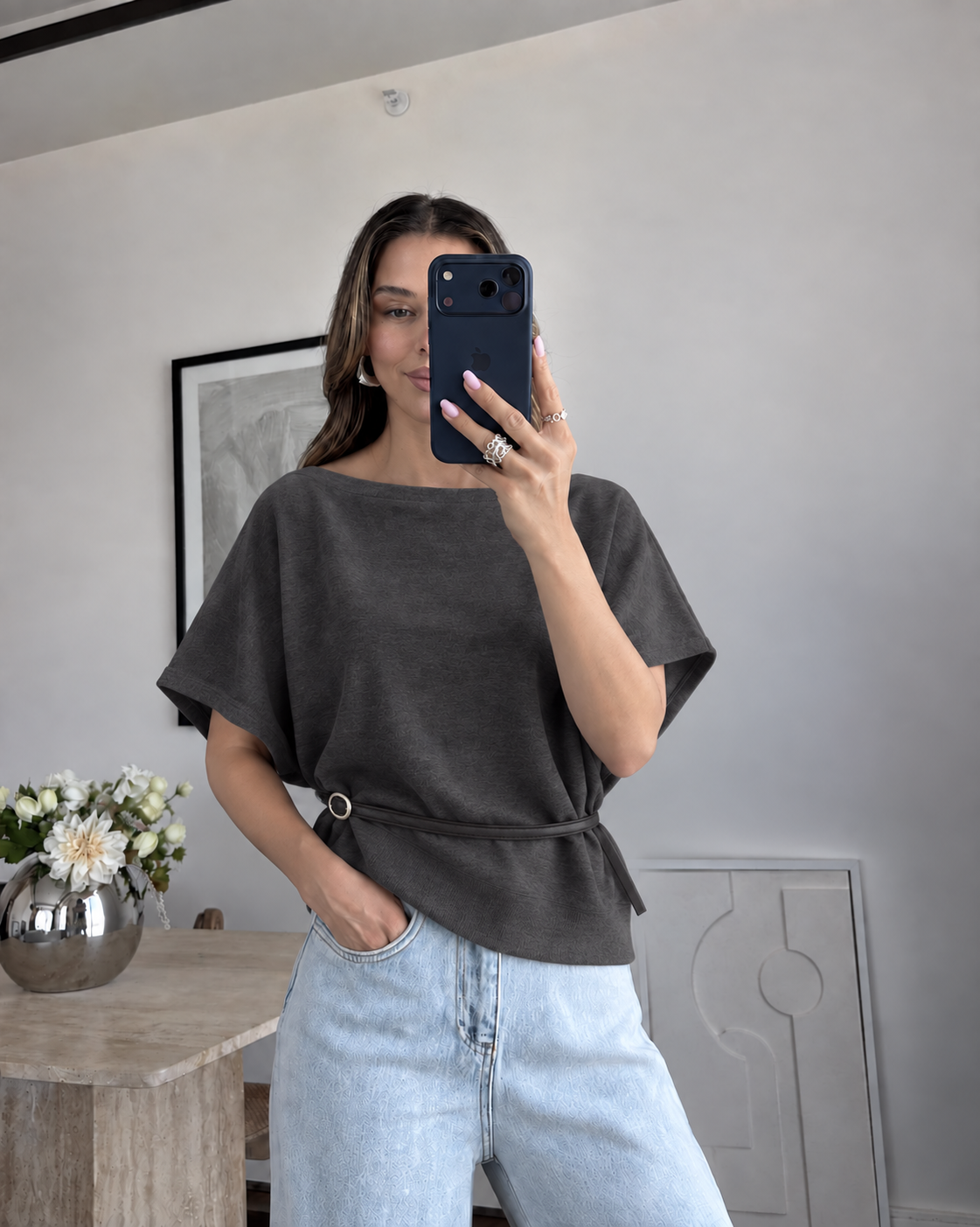 Gray Belted Top