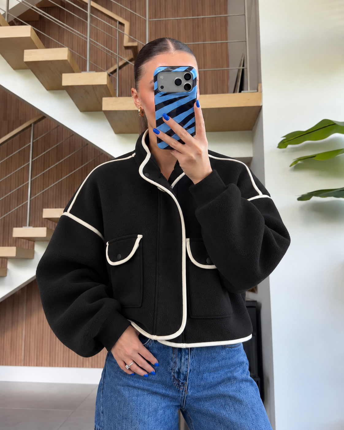 Black And White Buttons Jacket