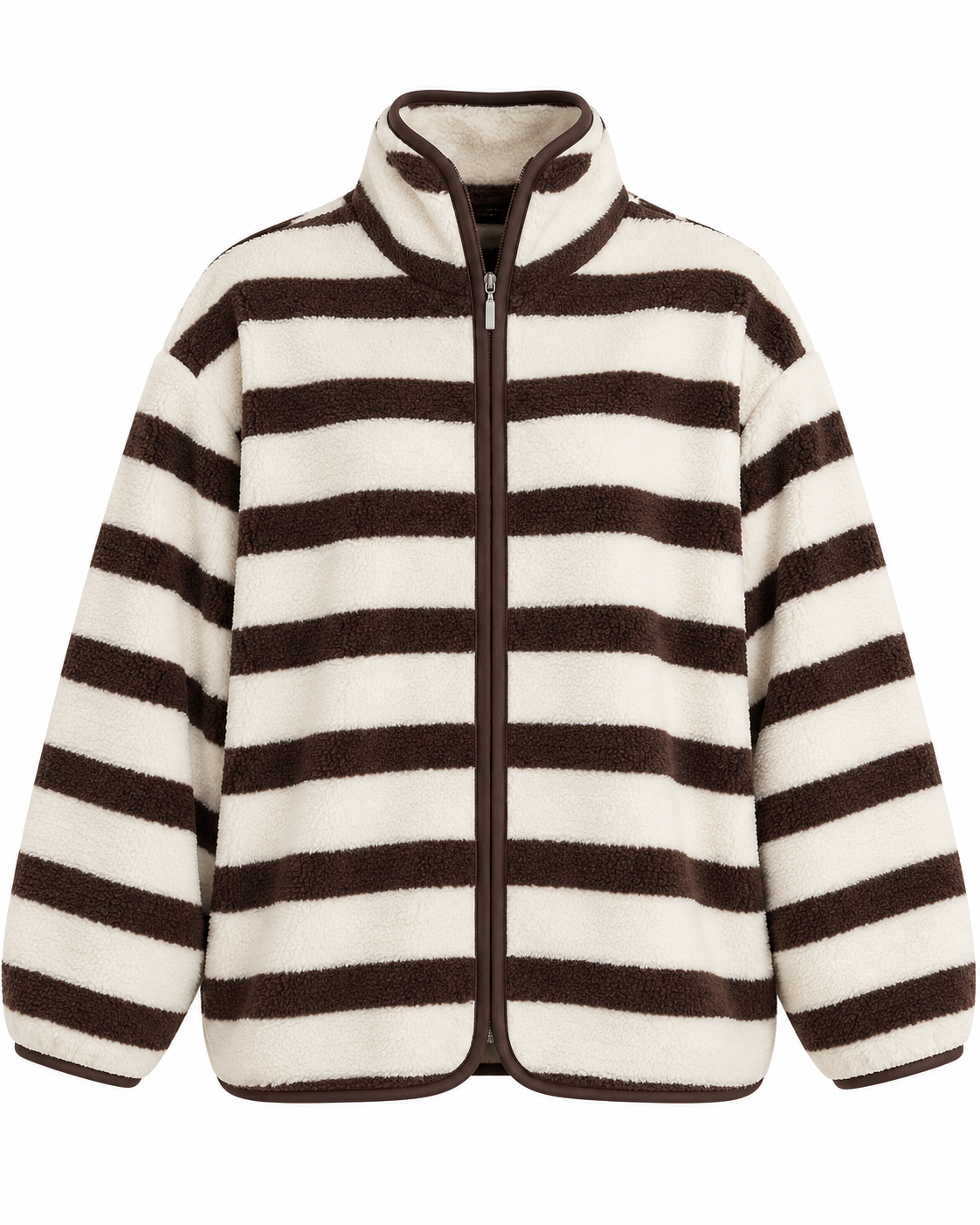 Brown Striped Teddy Sweater Jacket