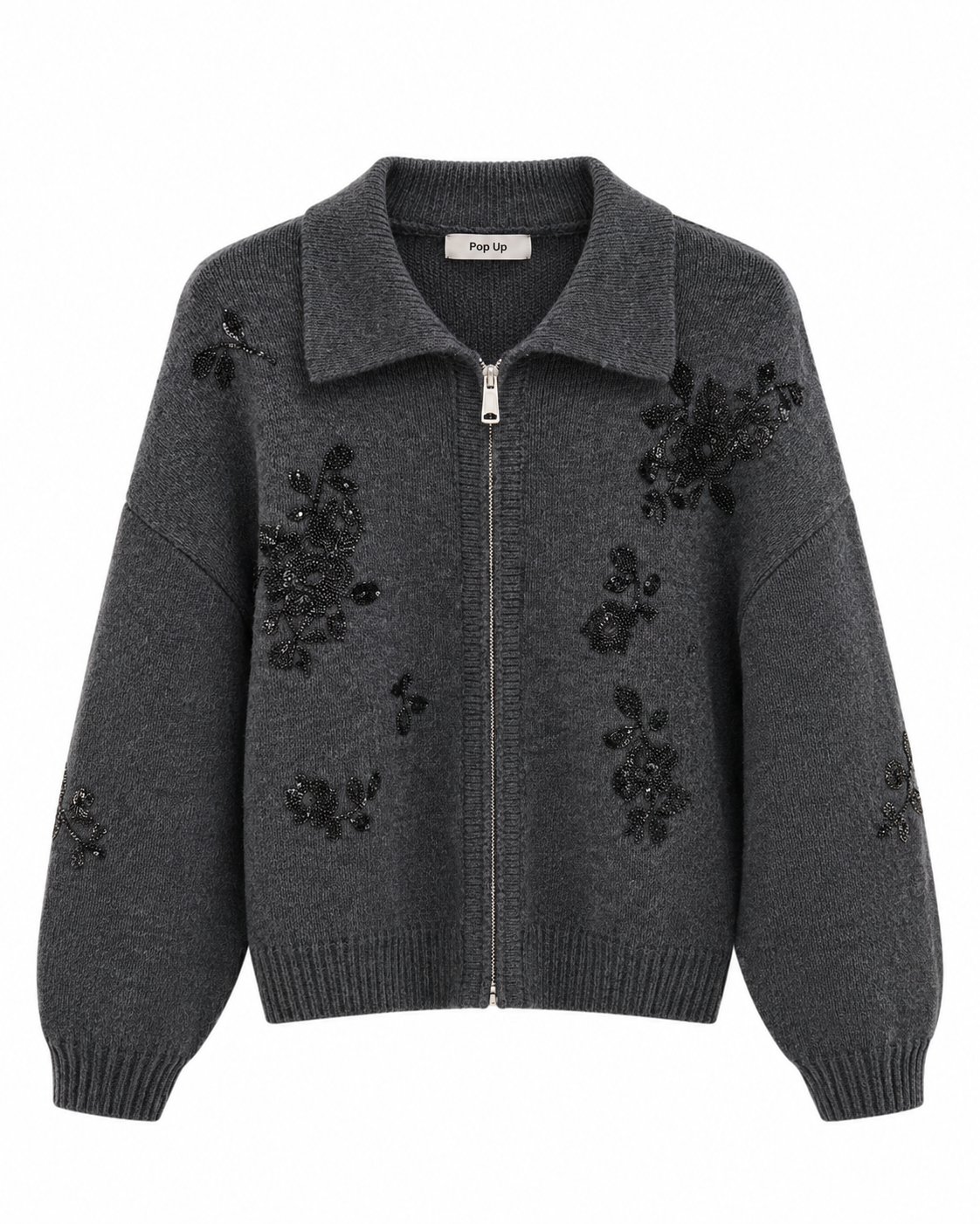 Gray Embellished Sweater Jacket