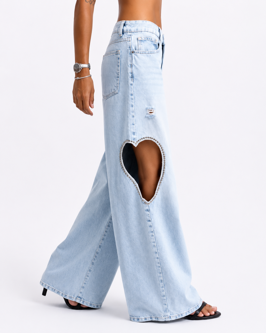 Heart Cutout Denim Pants